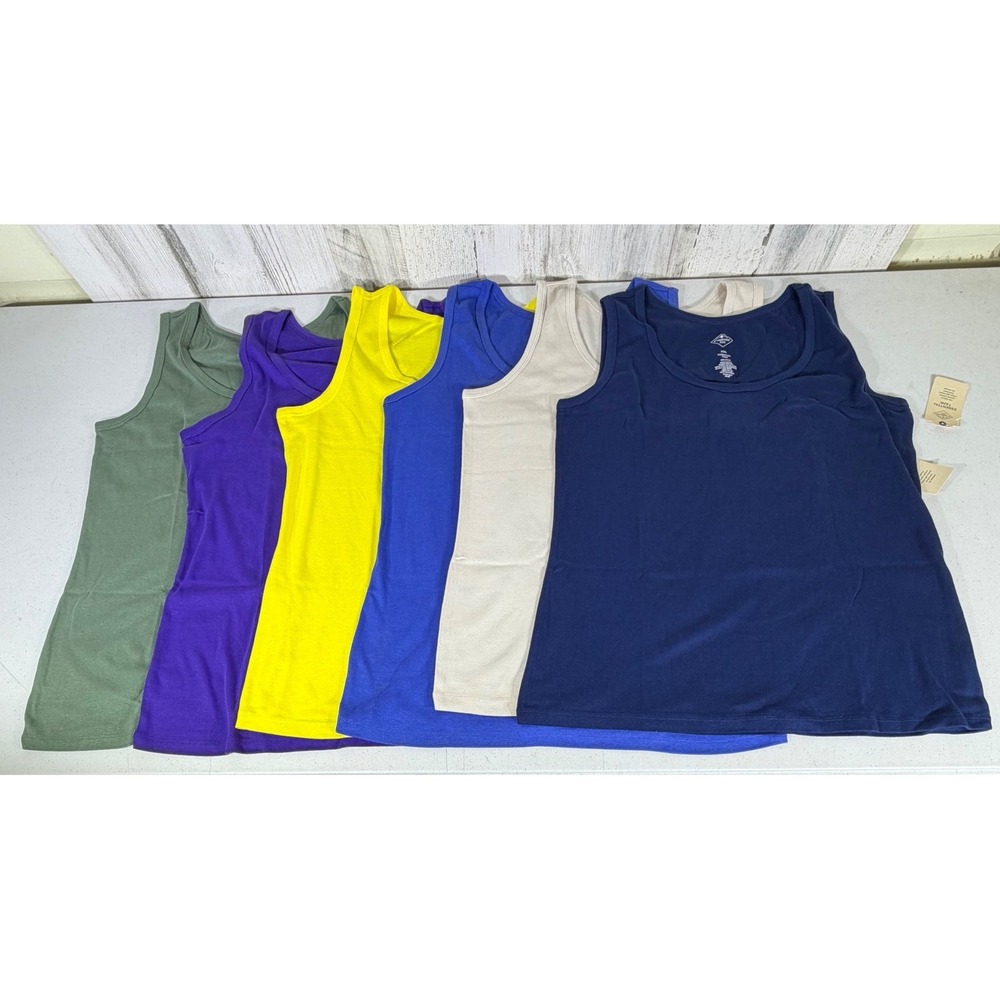 St Johns Bay Essential Tank Top Lot of 6 Multicolor 100% Cotton Layering NWT